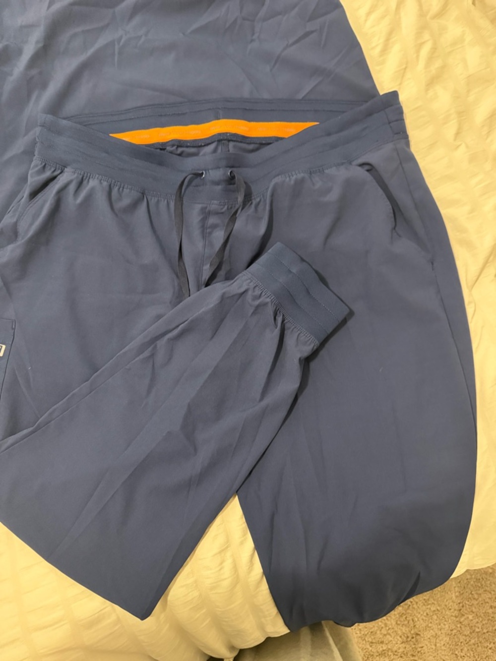 Scrubjoy Scrub SET Navy Drawstring Joggers with Orange Waistband Accent & Top